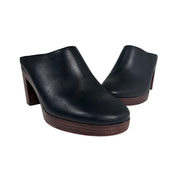 Madewell Daisy Platform Black Leather Heeled Mule 6 - Picture 1 of 11